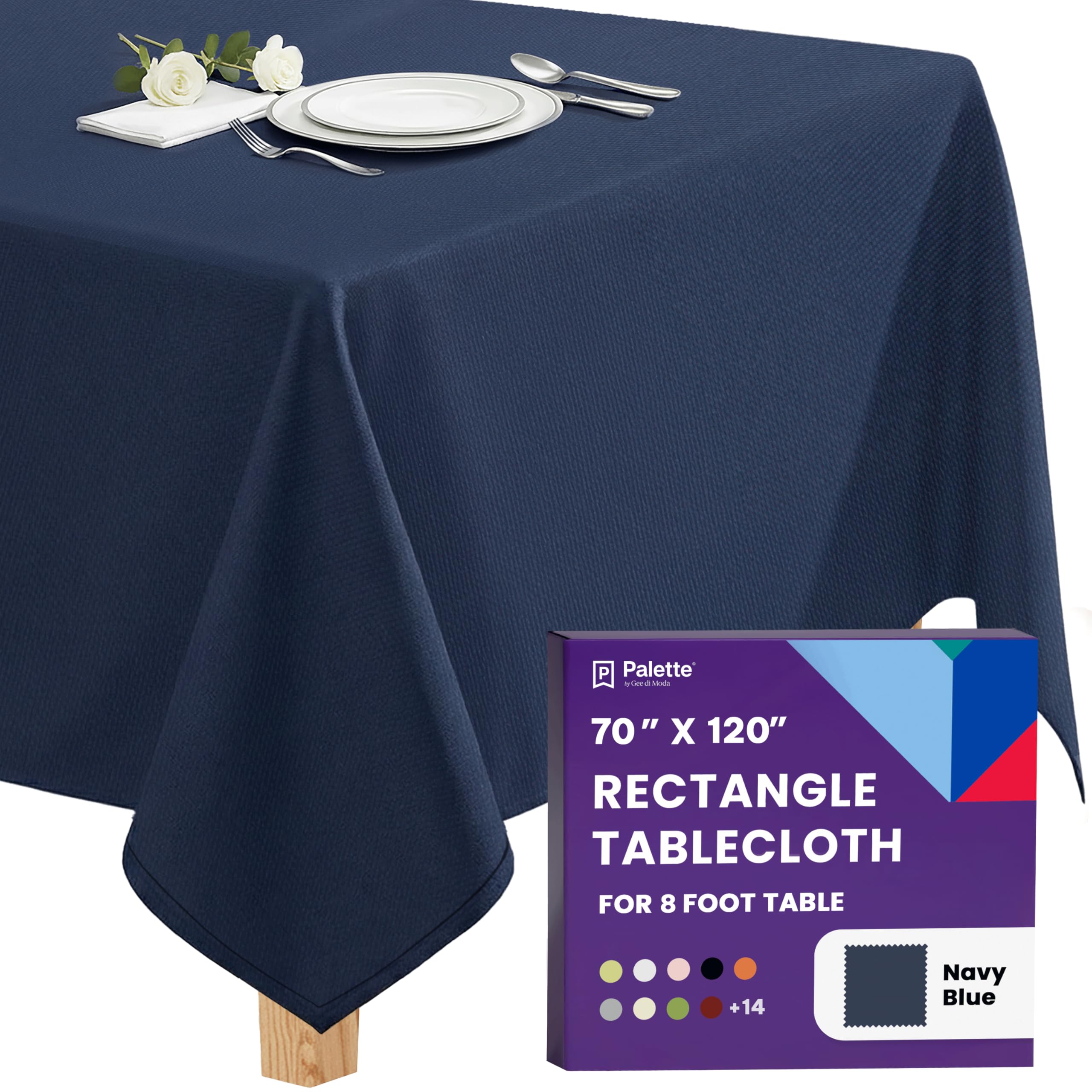 Gee Di Moda Rectangle Tablecloth - 70 x 120 Inch Navy Blue Table Cloth for 6 or 