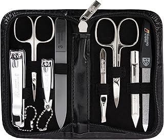 3 Swords Germany - brand quality 8 piece manicure pedicure grooming kit set for professional finger & toe nail care scissors clipper fashion leather case black in gift box, Made in Germany