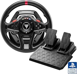 Thrustmaster T128 P Force Feedback Racing Wheel & Pedal Set - PS5 & PC | Magnetic paddle shifters, 900-degree rotation, hybrid drive, quick-attach desk clamp, for sim driving, farming & truck games