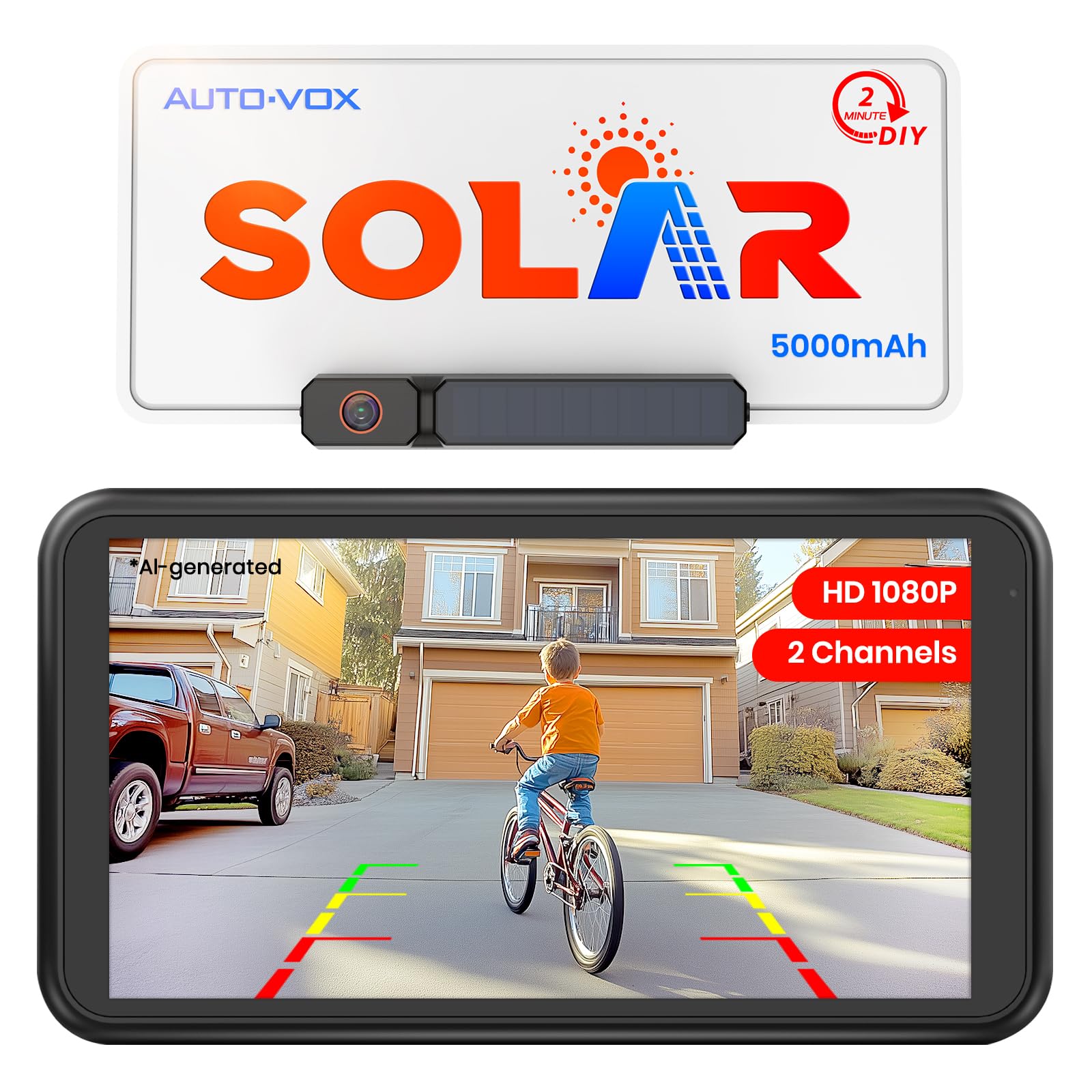 AUTO-VOX Solar Wireless Backup Camera: 5" 1080P Monitor, 2 Min Easy Install | 2 
