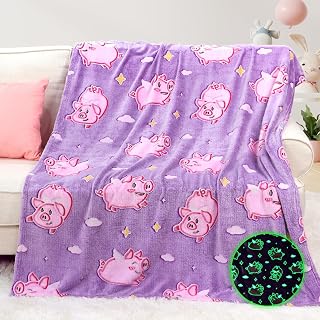 MIBOI Pig Gifts for Girls Glow in The Dark Pig Blanket for Kids Cute Pink Toy Animal Blanket Decor Birthday Christmas