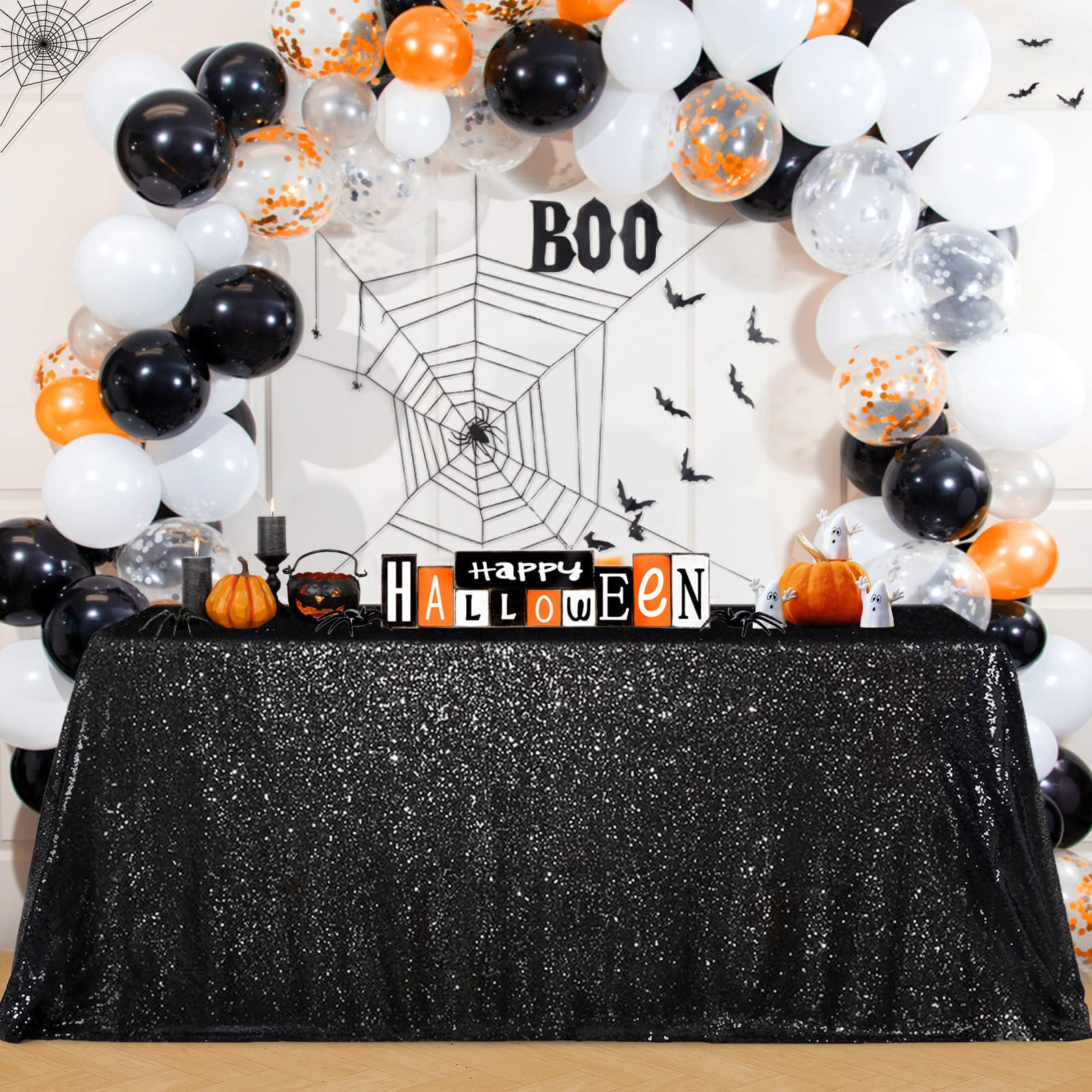 B-COOL Black Sequin Table Overlay 50x50 inch Square Sequin Tablecloth
