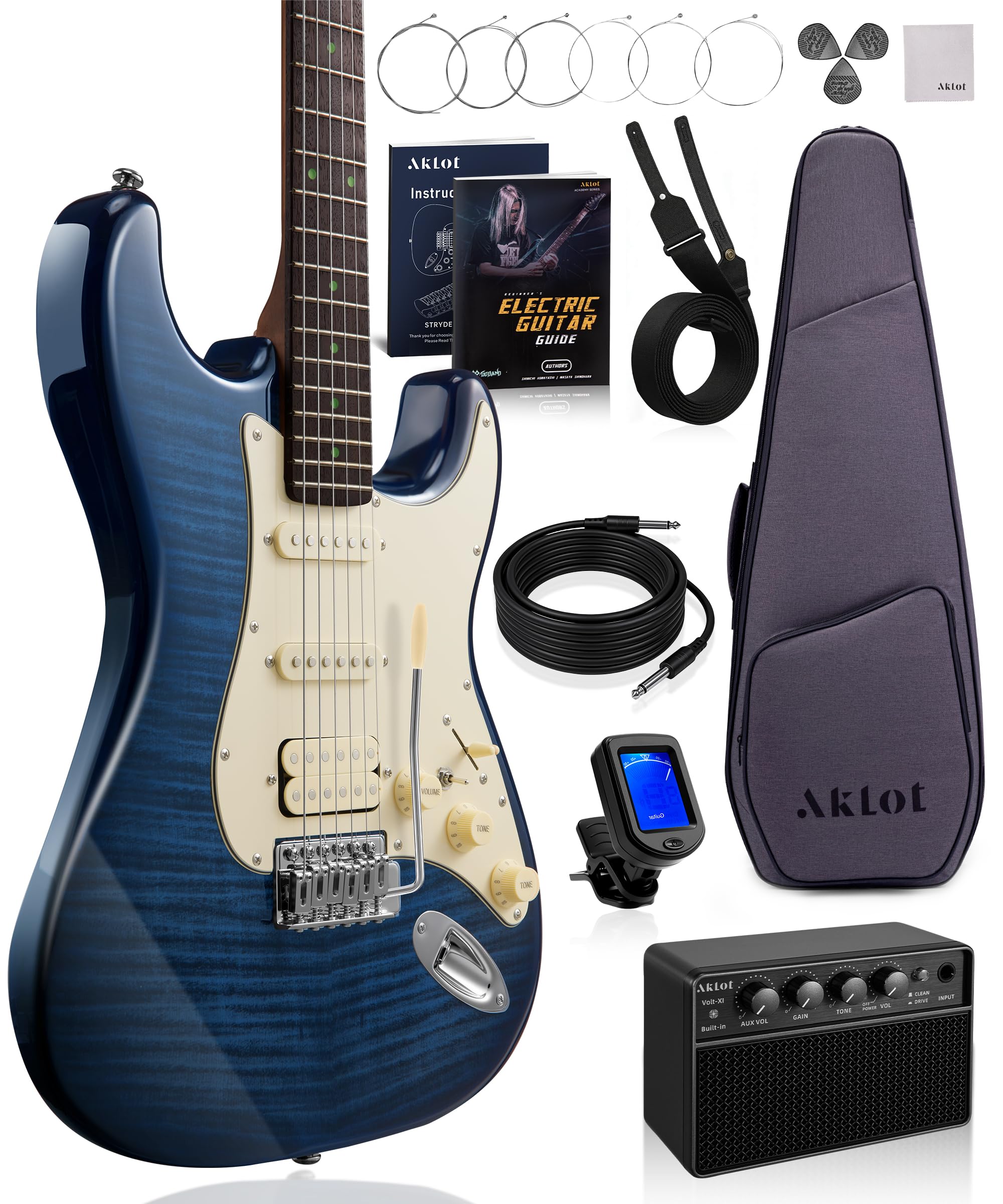 AKLOT Beginner Electric Guitar Kit: 10W Amp, Coil-Split HSS Pickups, Lesson Book