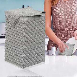 Grey Microfiber Cleaning Cloths Set Ultra Absorbent Quick Dry Reusable for Car Kitchen Electronic Dishes (20 Pack)