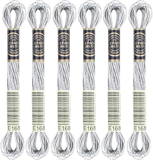 6 Skeins Embroidery Thread, Metallic Silver Embroidery Floss Friendship Bracelet String, Polyester Cross-Stitch Threads Friendship Bracelet String for Hand Embroidery, String Art