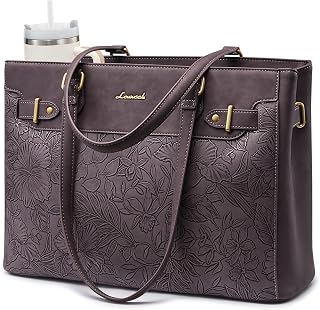 LOVEVOOK Laptop Tote Bag for Women Work, Teacher Tote Bag with Large Cup Holder, Waterproof Leather Computer Bag