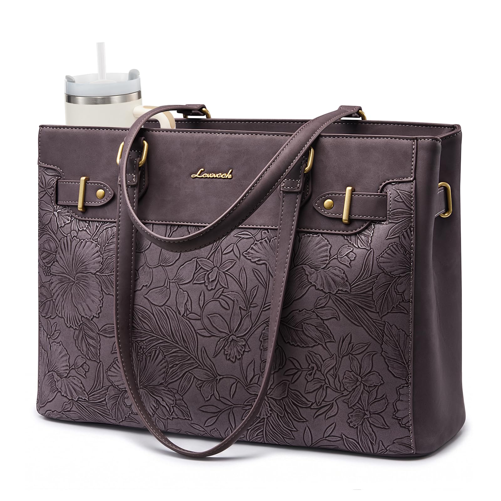 LOVEVOOK Laptop Tote Bag for Women Work, Teacher Tote Bag with Large Cup Holder,