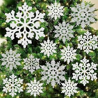 18 Pcs White Christmas Hanging Snowflake Christmas Decorations Glitter Plastic Glitter Christmas Tree Decorations Frozen Season Home Decoration