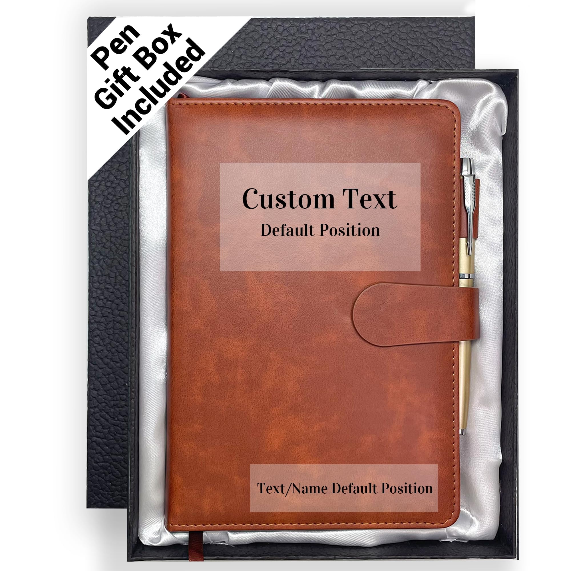 Personalized Notebook with Gift Box & Pen, Custom Text Leather Journal | Custom 