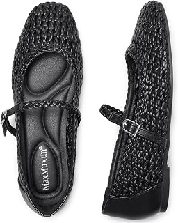 MaxMuxun Ballet Flats for Women Square Toed Mary Jane Flat Comfortable Woven Dressy Shoes