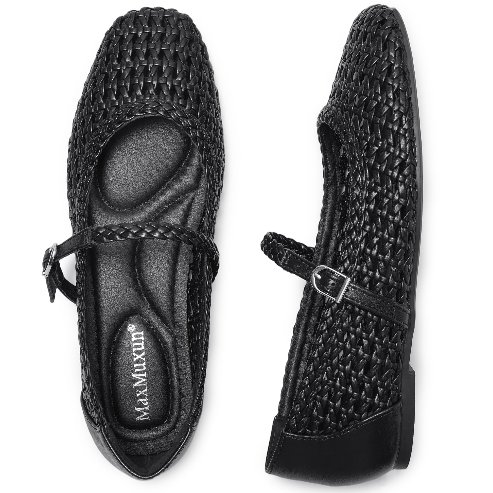 MaxMuxun Ballet Flats for Women Square Toed Mary Jane Flat Comfortable Woven Dre