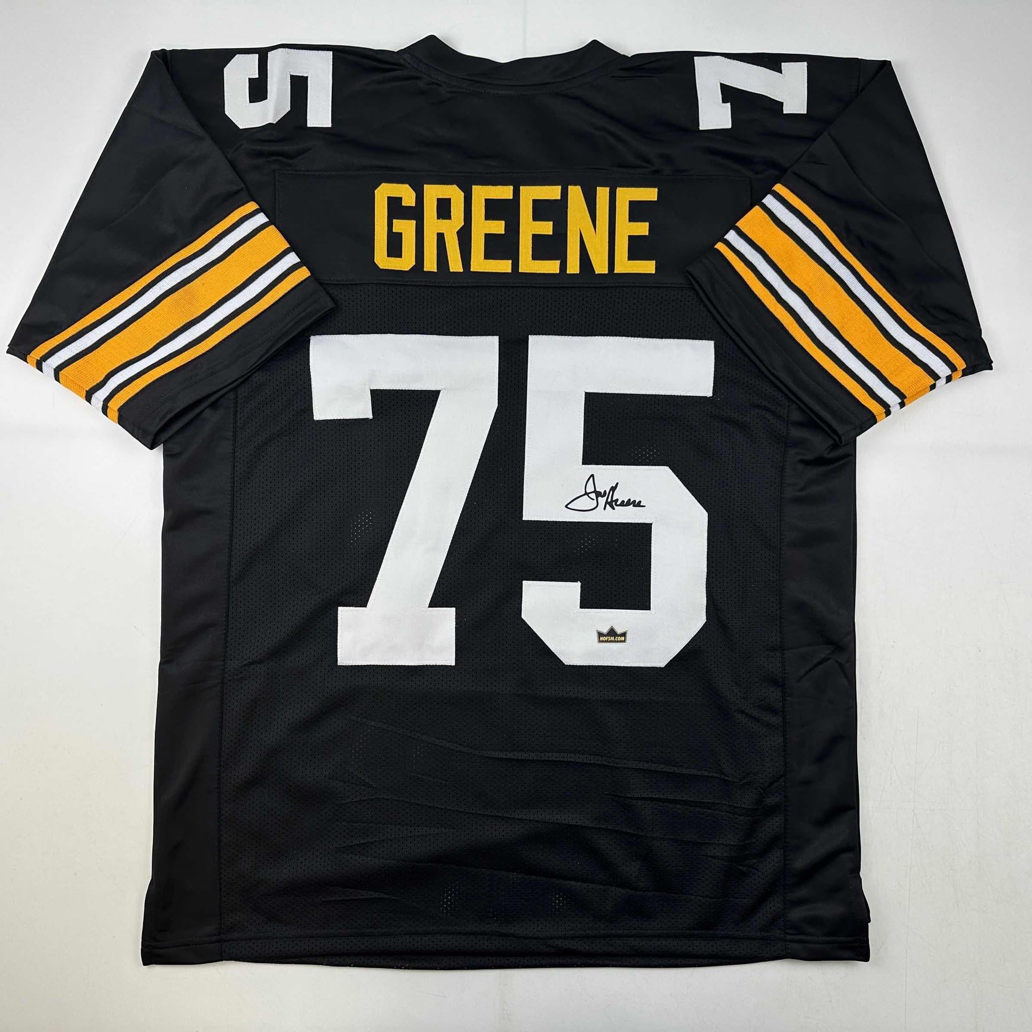 Facsimile Autographed Mean Joe Greene Pittsburgh Black Reprint Laser Auto Footba