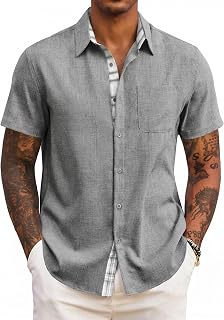 COOFANDY Men's Short Sleeve Regular Casual Summer Lightweight Beach Holiday Shirt with Pocket