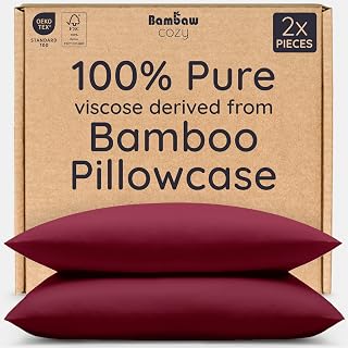 Bambaw 100% Viscose Derived from Bamboo Pillowcases Standard Size – Set of 2 Cooling Pillow Cases for Hot Sleepers with Envelope Closure, Breathable & Super Soft Pillow Cases Standard Size (Burgundy)