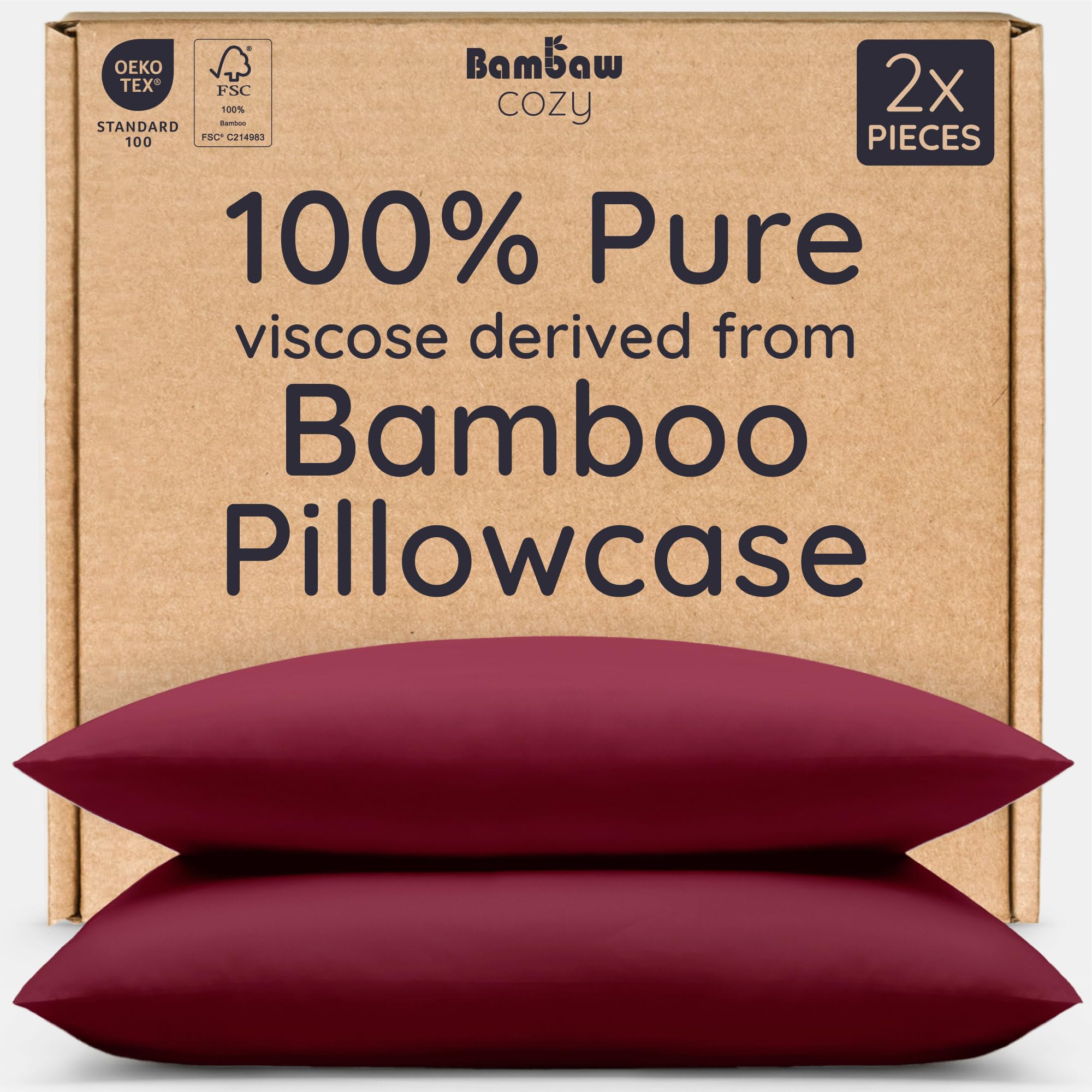 Bambaw 100% Viscose Derived from Bamboo Pillowcase King Size – Set of 2 Cooling 