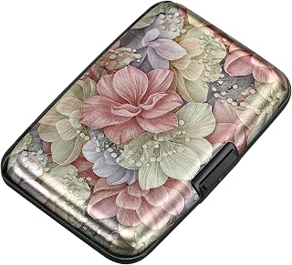 ELFISH Mini RFID Wallet Aluminum Credit Card Business Card ID Card Holder Metal Case for Men and Women (Happy Flower)