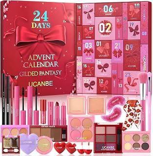UCANBE 2026 Makeup Advent Calendar, 24-Day Christmas Makeup Gift Set for Women &amp; Teen Girls, 2026 Xmas Beauty &amp; Cosmetic Essentials Countdown Calendar Holiday Surprise Make Up Gift Kits Full Kit (Red)