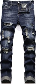 AITITIA Men's Straight Fit Ripped Jeans