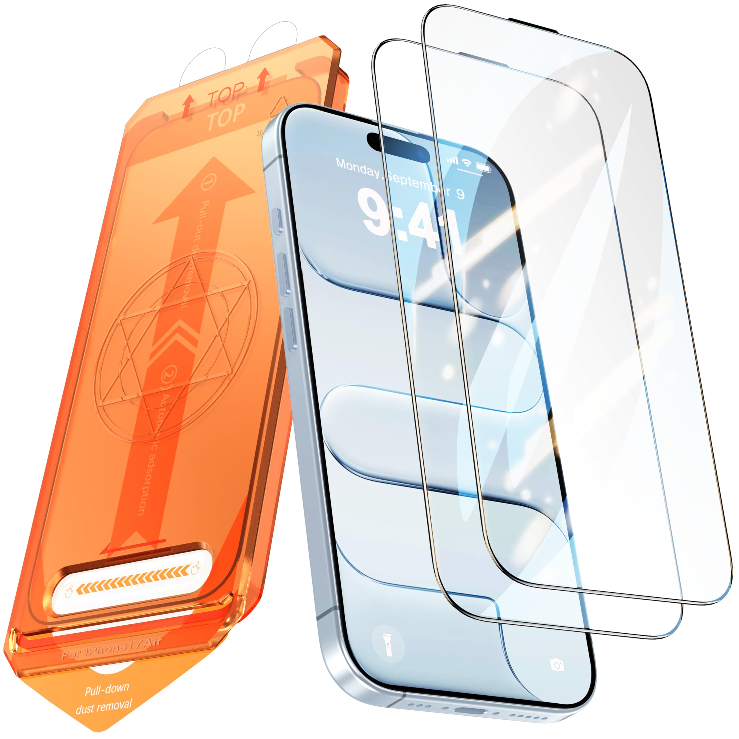 Compatible iPhone 17 Air Glass Film, Set of 2, Integrated Guide Frame, Self-Adhe