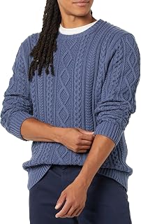 Amazon Essentials Hombre Jersey de Manga Larga 100% de Algodón con Trenzado Aran y Cuello Redondo