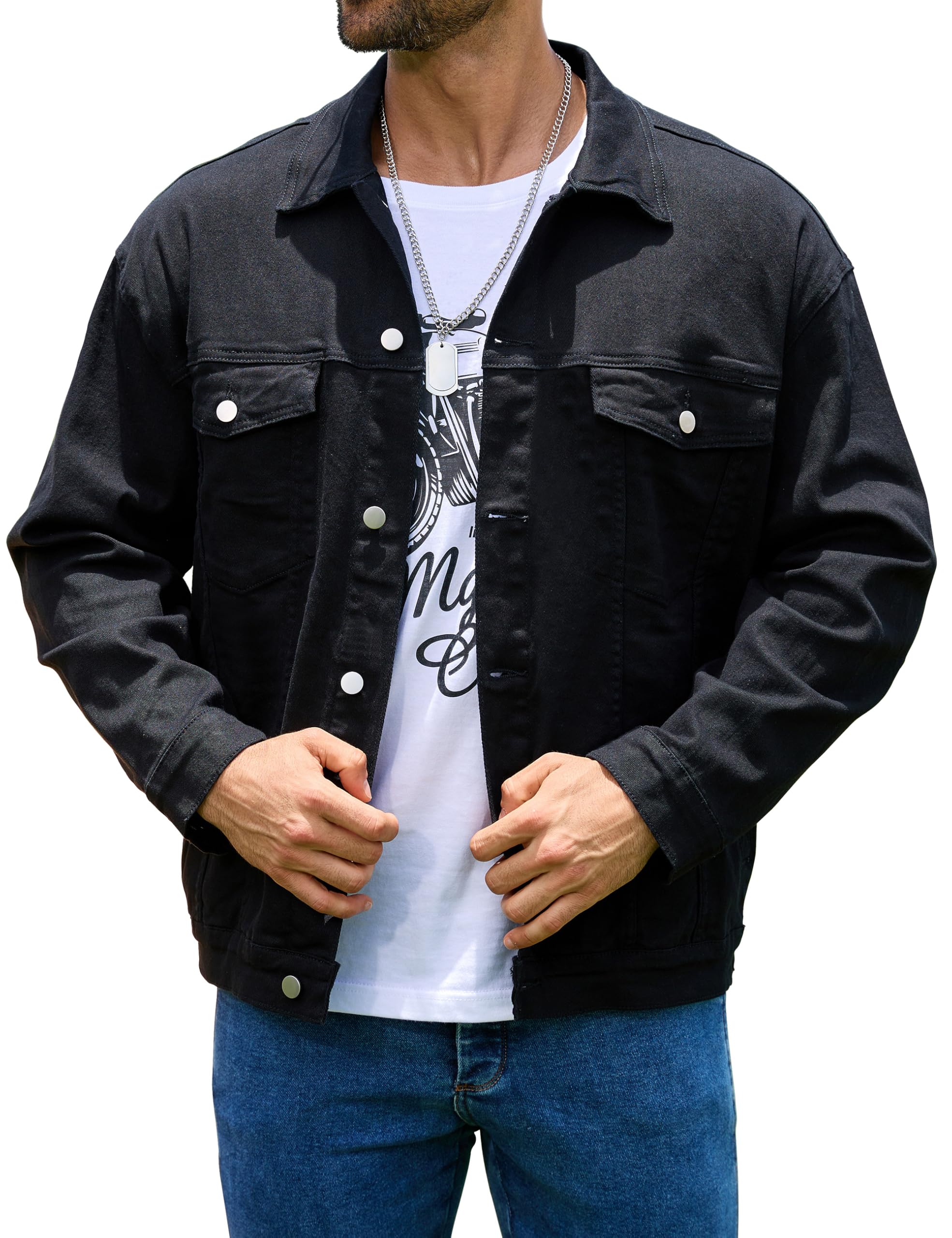 Bindefon Men's Trucker Style Denim Jacket Unlined Denim Jacket Casual Jacket for