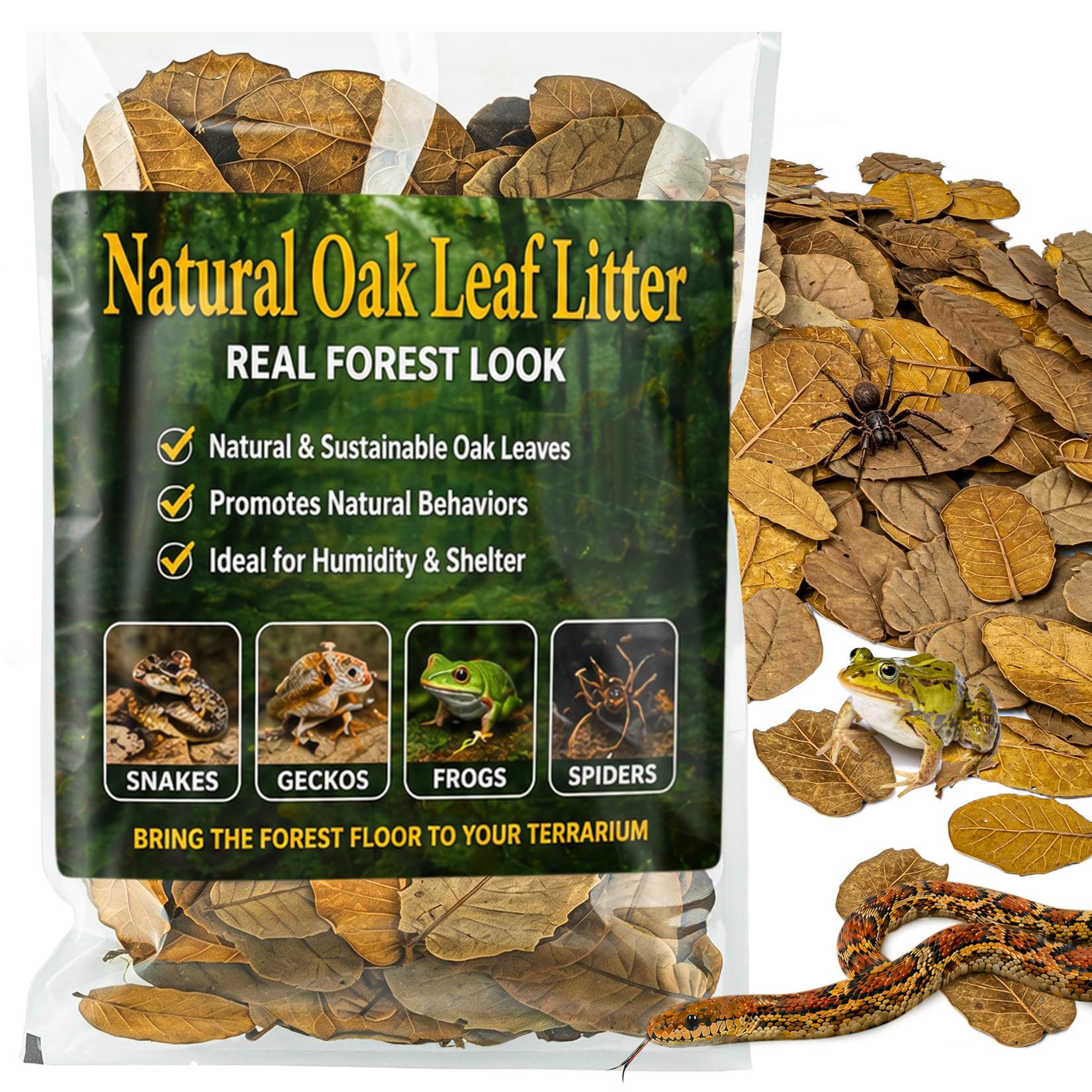 MAQIHAN 5oz Oak Leaf Litter - Dry Substrate for Reptiles Isopod & Bioactive | Wh