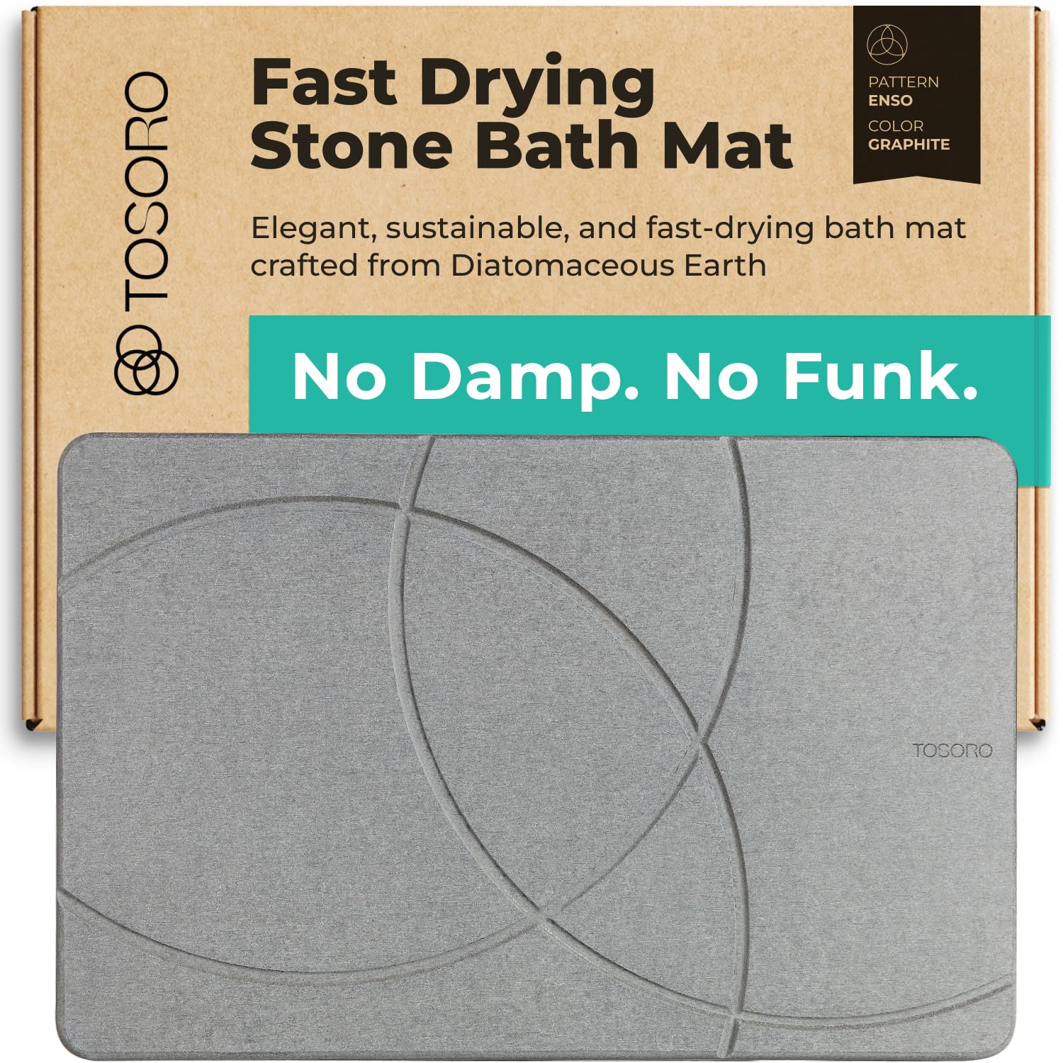 TOSORO - Stone Bath Mat, Diatomaceous Earth, Non Slip, Quick Drying, Absorbent, 