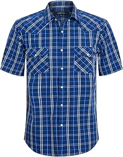 Men's Short Sleeve Western Style Button Down Shirt Pearl Casual Regular Fit Checked