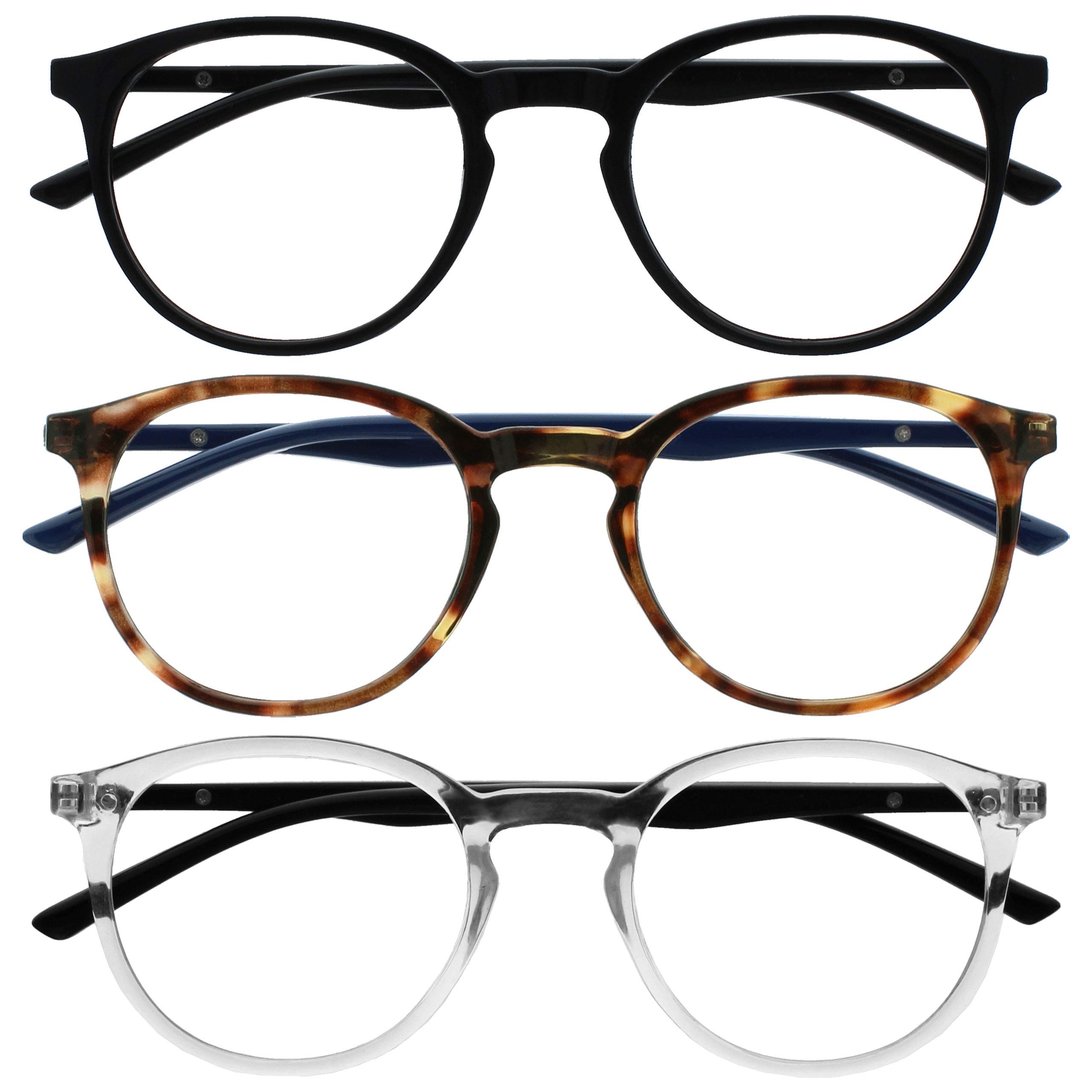 OPULIZE Met BBB60-12C +2.50 Anti-Blue Light Reading Glasses Pack of 3 Round Thin
