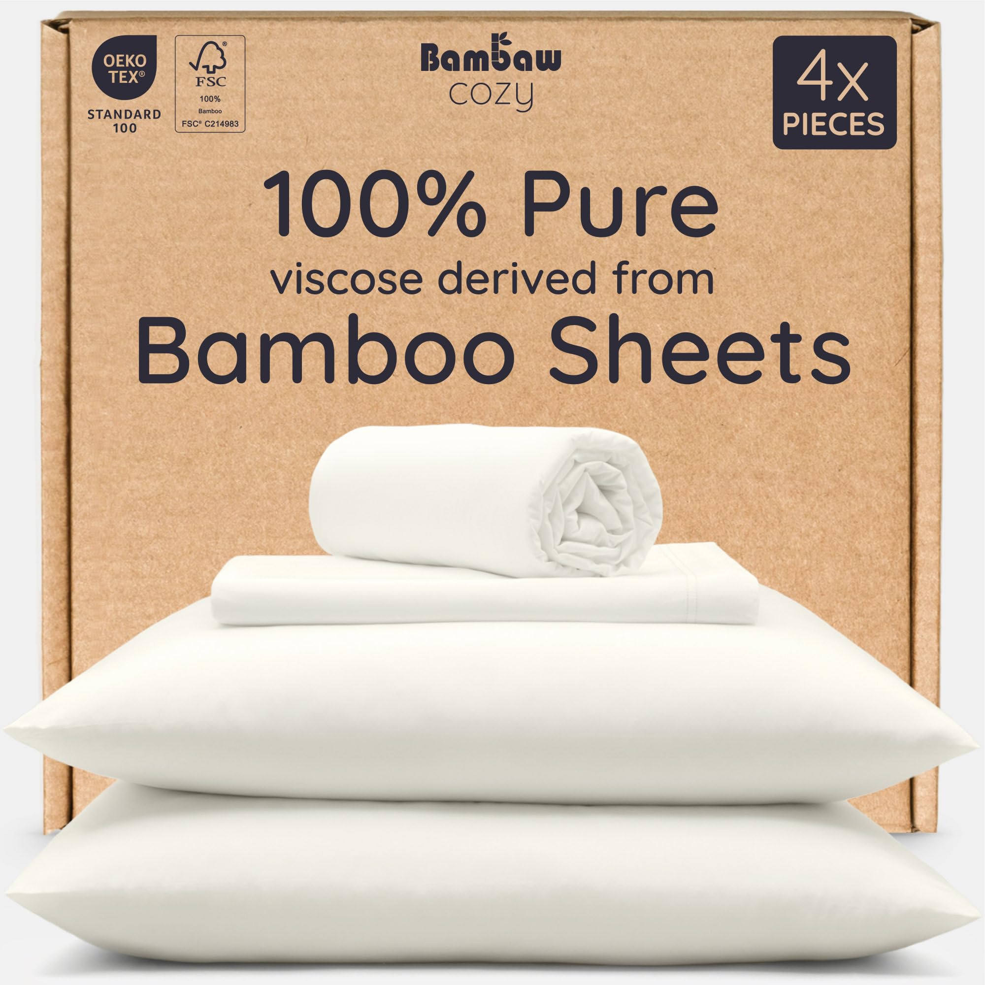 Bambaw 100% Viscose Derived from Bamboo Sheets Full Size Set – 4pcs Cooling Shee
