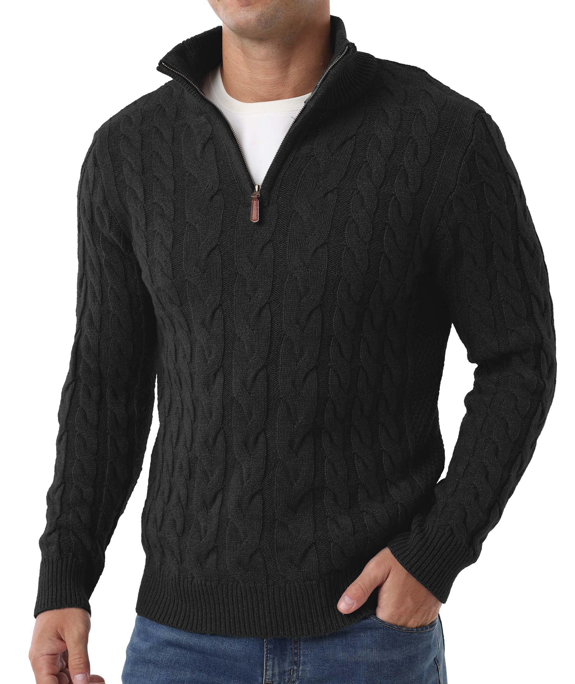 Askdeer Men's Quarter Zip Sweater Cable Knit Mock Neck Pullover Sweaters Classic