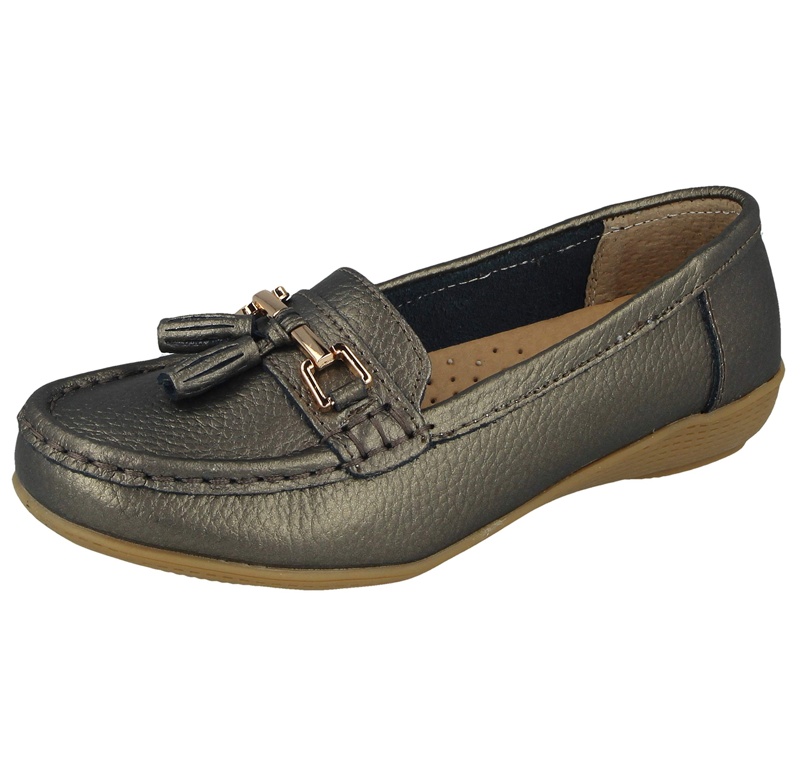Ladies Real Leather Tassel Slip On Moccasin Flat Nautical Boat Shoes Loafers Siz