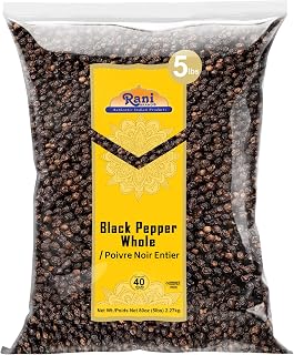 Rani Black Pepper Whole (Peppercorns), Premium Bold Tellicherry Quality 80oz (5lbs) 2.27kg Bulk ~ All Natural | Gluten Friendly | Non-GMO | Kosher | Product of Vietnam | Perfect Size for Grinders!