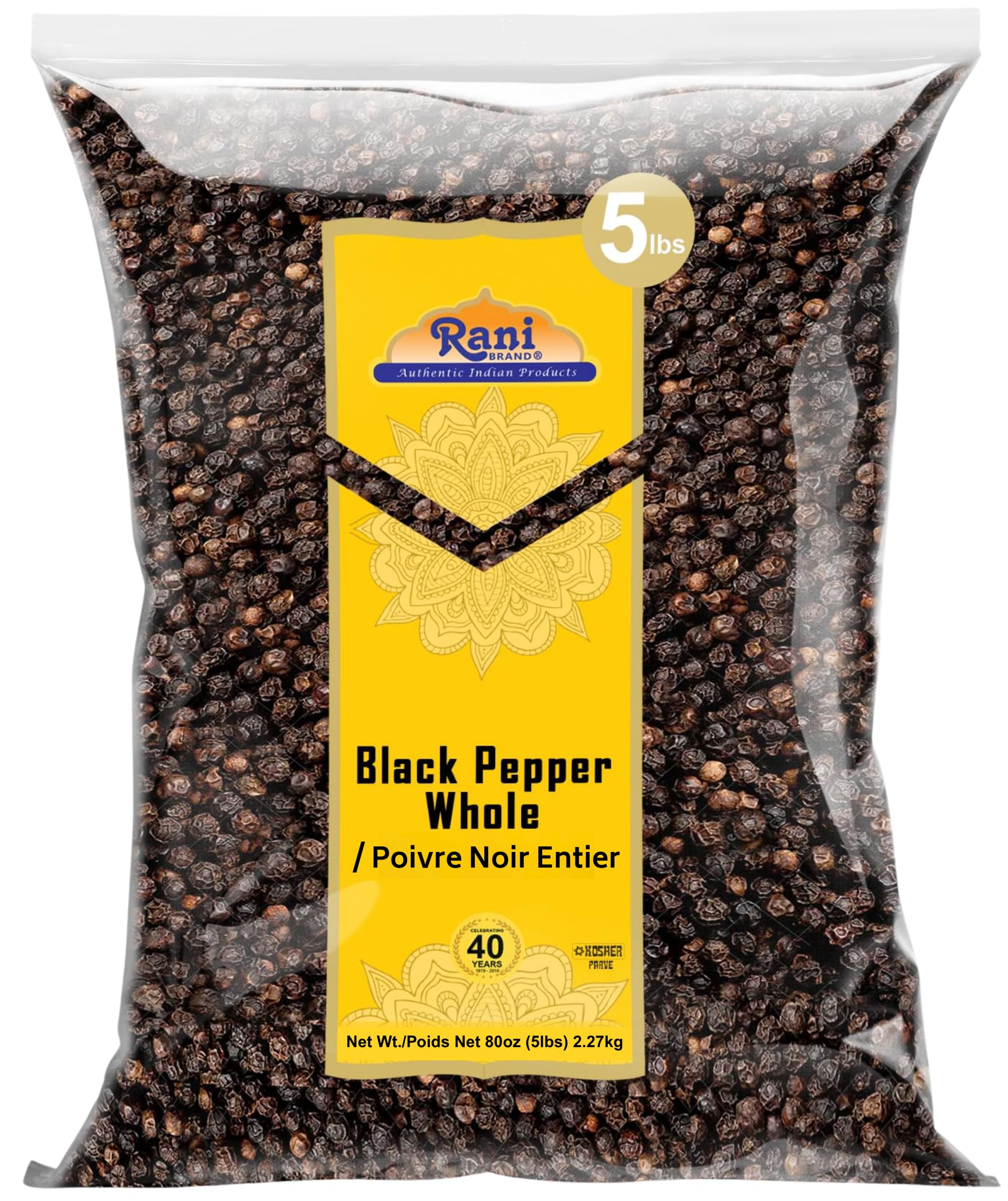 Rani Black Pepper Whole (Peppercorns), Premium Bold Tellicherry Quality 80oz (5l
