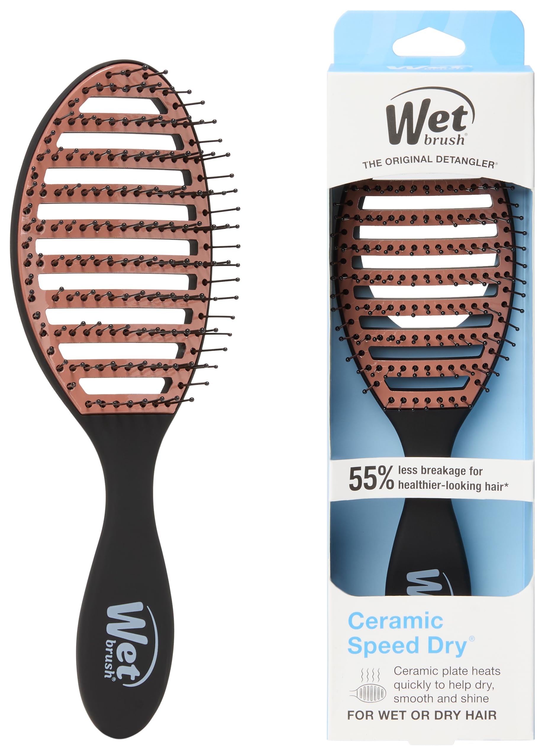 Wet Brush Ceramic Speed Dry Detangler, Black, Vented Blow-Dry Hair Brush | Soft 