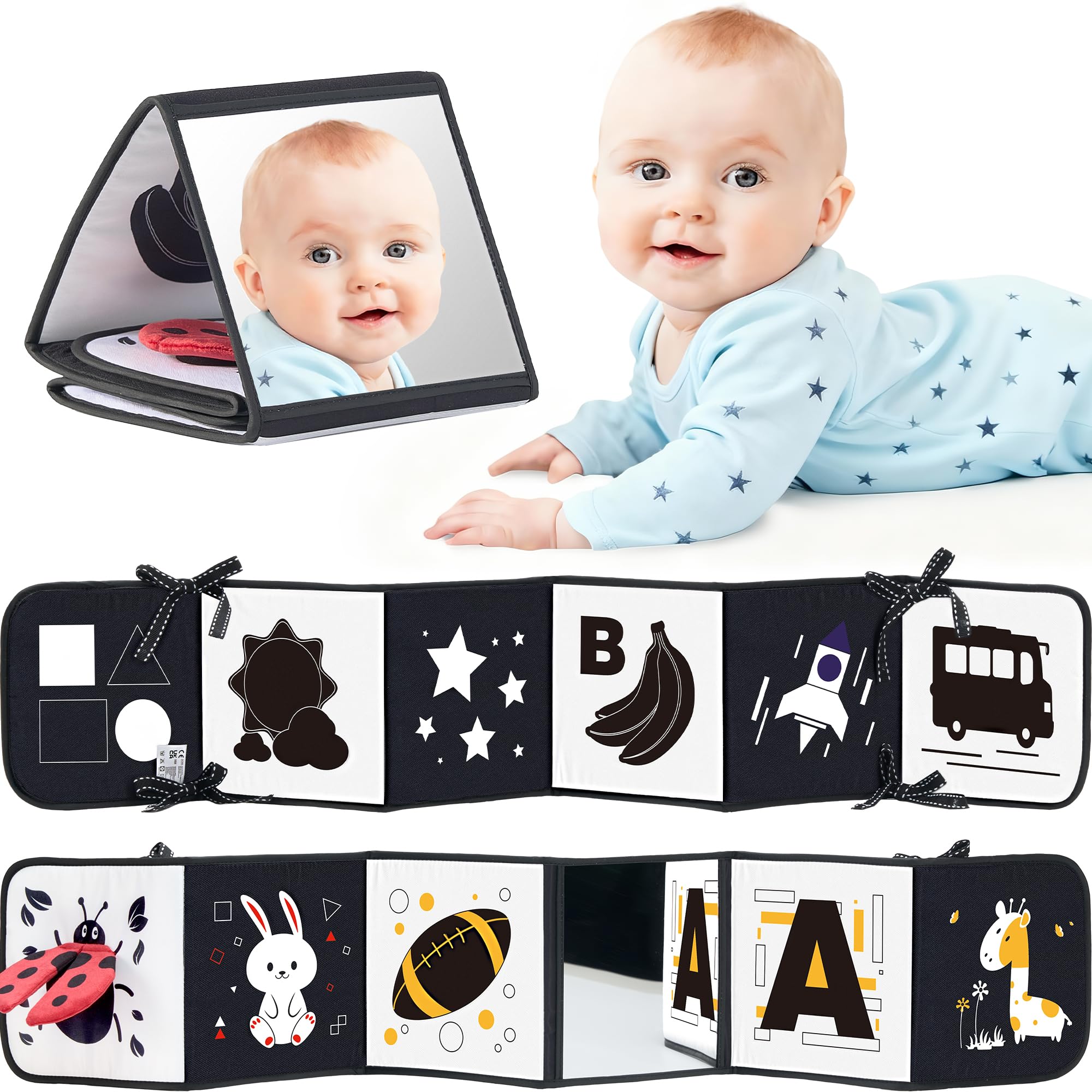 Infinno High Contrast Baby Book, Black and White, Tummy Time Mirror Toy | Newbor