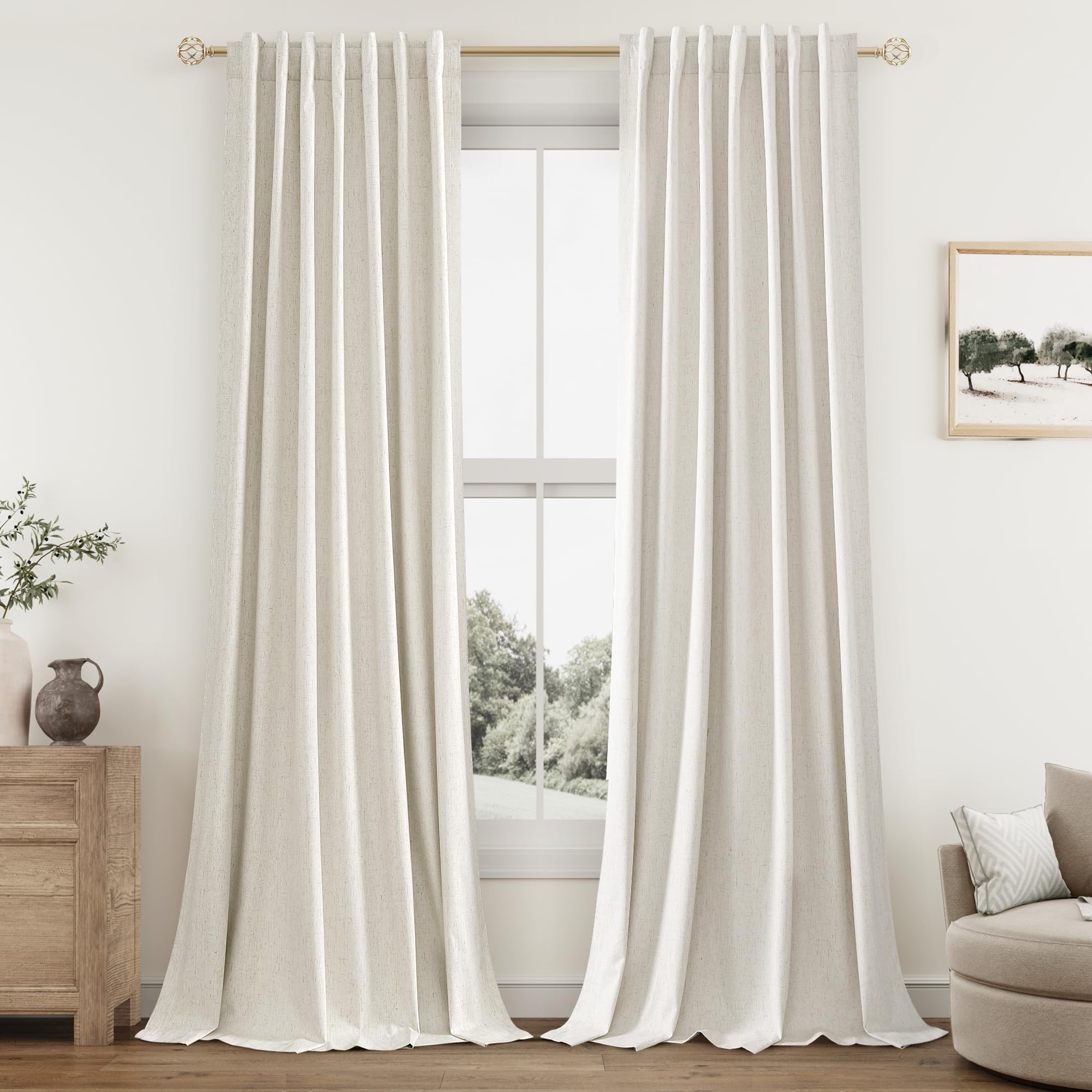 Guken エクストラロング 100%遮光カーテン 108インチ 寝室用 クリーム