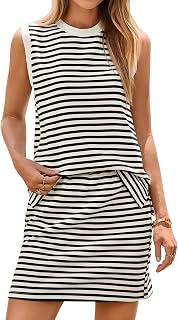 Glamaker Summer 2 Piece Short Skirt Sets For Women Striped Sleeveless Tennis Skorts Travel Vacation Outfit 2026