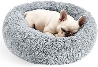 Hoewina Dog & Cat Bed for Indoor Cats, 20in Calming Donut Bed (Light Grey) | Calming Donut Bed for Puppy and Kitten, Anti-Slip Bottom, Washable Round Fluffy Pet Bed for Small Medium Dogs and Cats