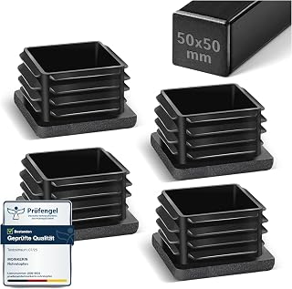 moinkerin 50x50mm Box Section End Caps, PE Plastic End Caps for Square Tube | Scratch-Resistant Square Plastic End Caps for Metal Tube, Chairs, Tables, Fences, Post, Replacement Plastic Plugs 4 PCS
