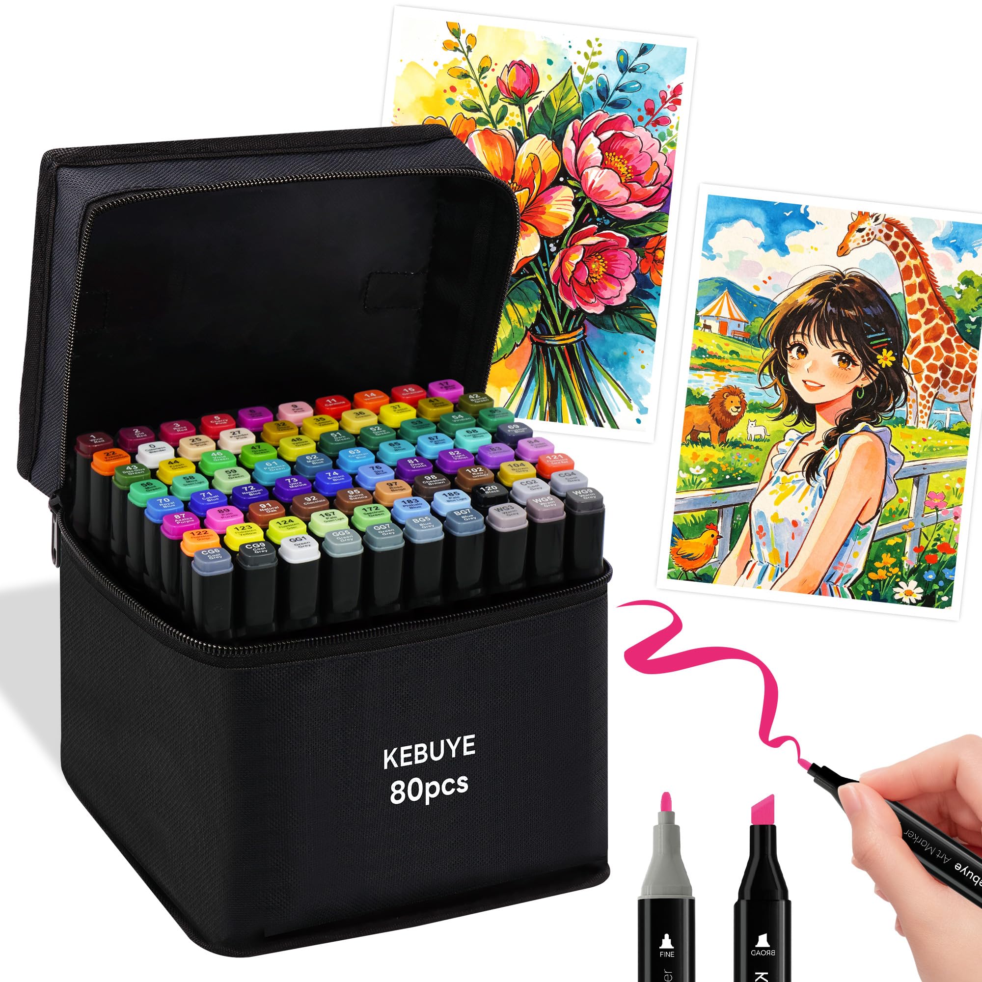 Alcohol Based Art Markers Set 80 Colors - Professional Double Sided Marcadores f