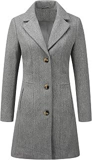 Allegra K Women's Winter Coat Long Single Breasted Notched Lapel Plain Long Classic Coat