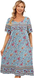 House Dresses for Women with Pockets Short Sleeve Moo Moo Nightgown