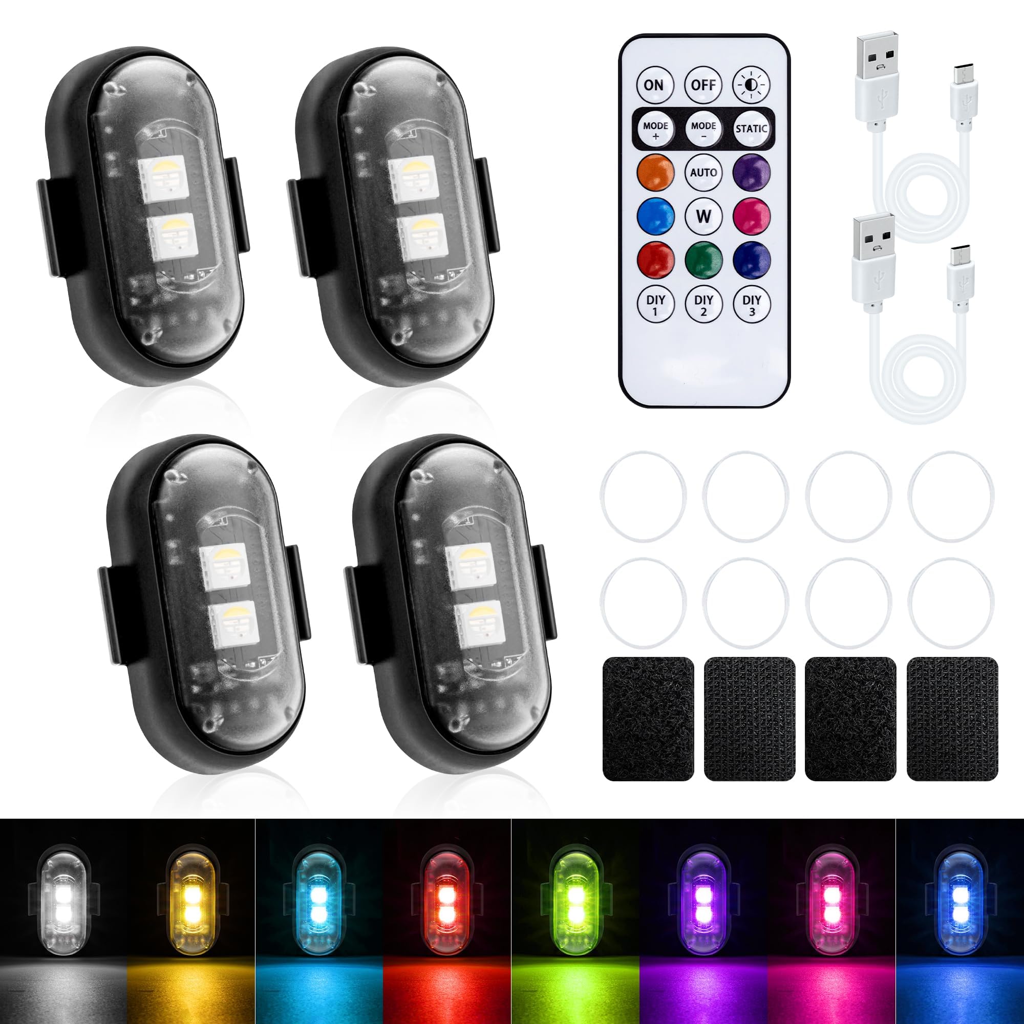 Mcbazel 4PCS LED Car Strobe Lights with Remote Control,Wireless LED Ambient,8 Co