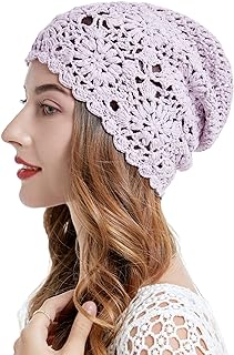 ZLYC Women Cotton Crochet Slouchy Beanie Hat Handmade Knit Summer Skull Cap