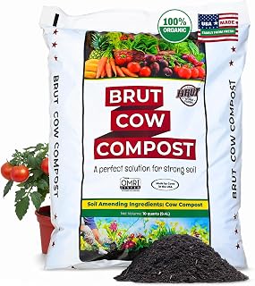 Brut Cow Compost – Nutrient-Rich Composted Cow Manure Organic Soil Amendment – 100% Pure Compost, Additive-Free Fertilizer for Vegetable Gardens, Flowers, Lawns & Indoor Plants – 10 Quart
