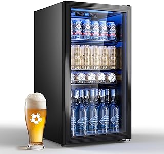TRIUMPHKEY 90L Drinks Fridge with Glass Door, Beverage Cooler | Holds up to 128 cans. Adjustable shelves for beverages, wine & soft drinks. Perfect for home, office and bar