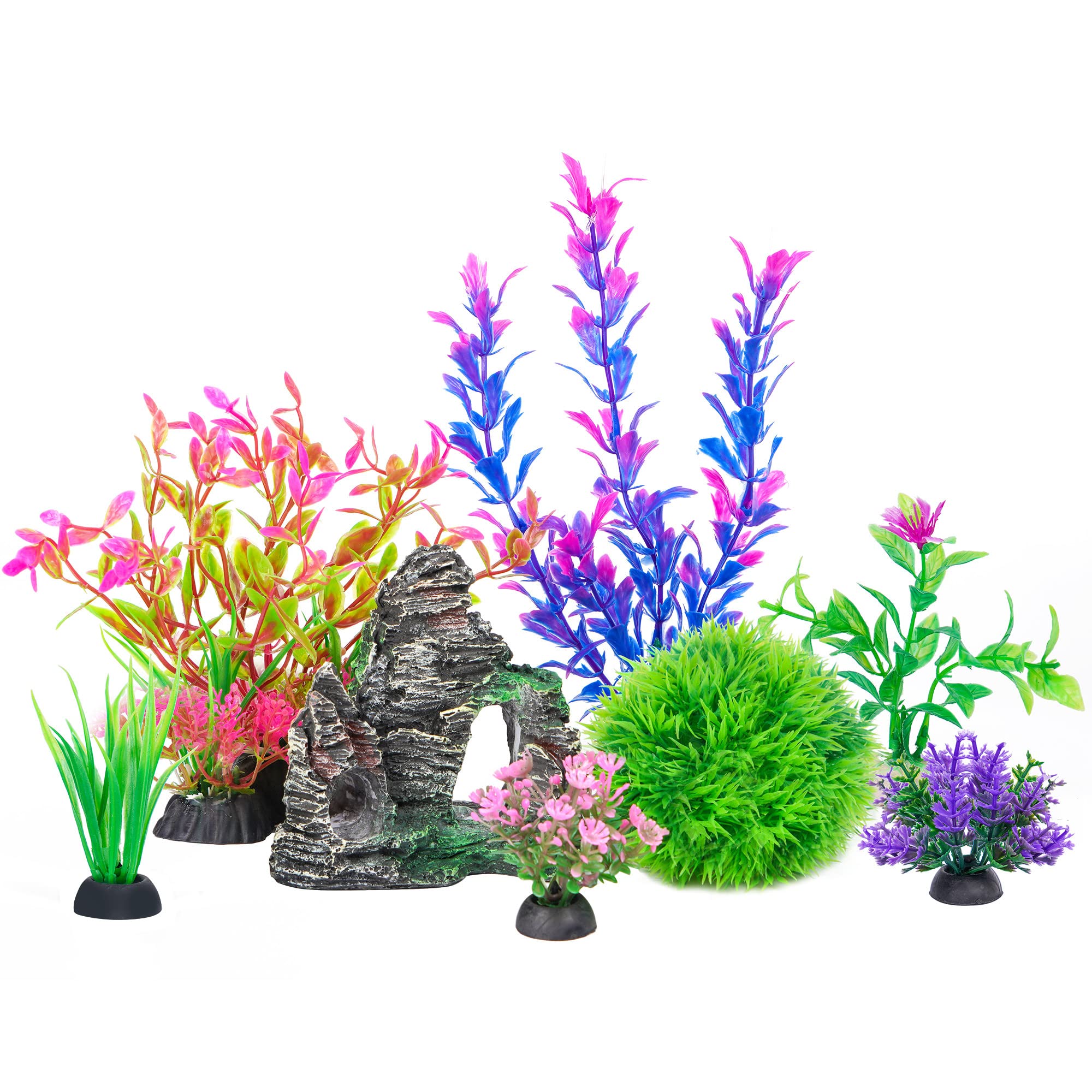 Ameliade Aquarium Artificial Plants & Rock Cave Betta Fish Tank Decor Set | Bett