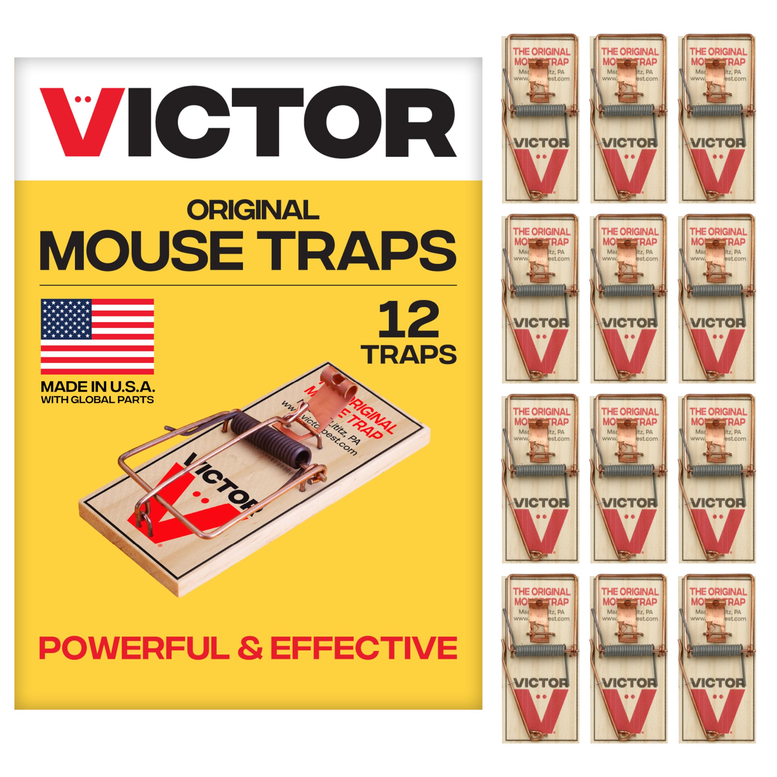 Victor Metal Pedal Mouse Traps, 12-Pack, Reusable Wooden Snap Traps | FSC Certif