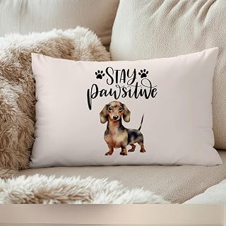 Funny Dachshund Pillowcase 12x20, Dachshund Decor, Winniner Dog Gift, Doxie Gift, Sausage Dog Stay Positive Tumbler Pillow Cover